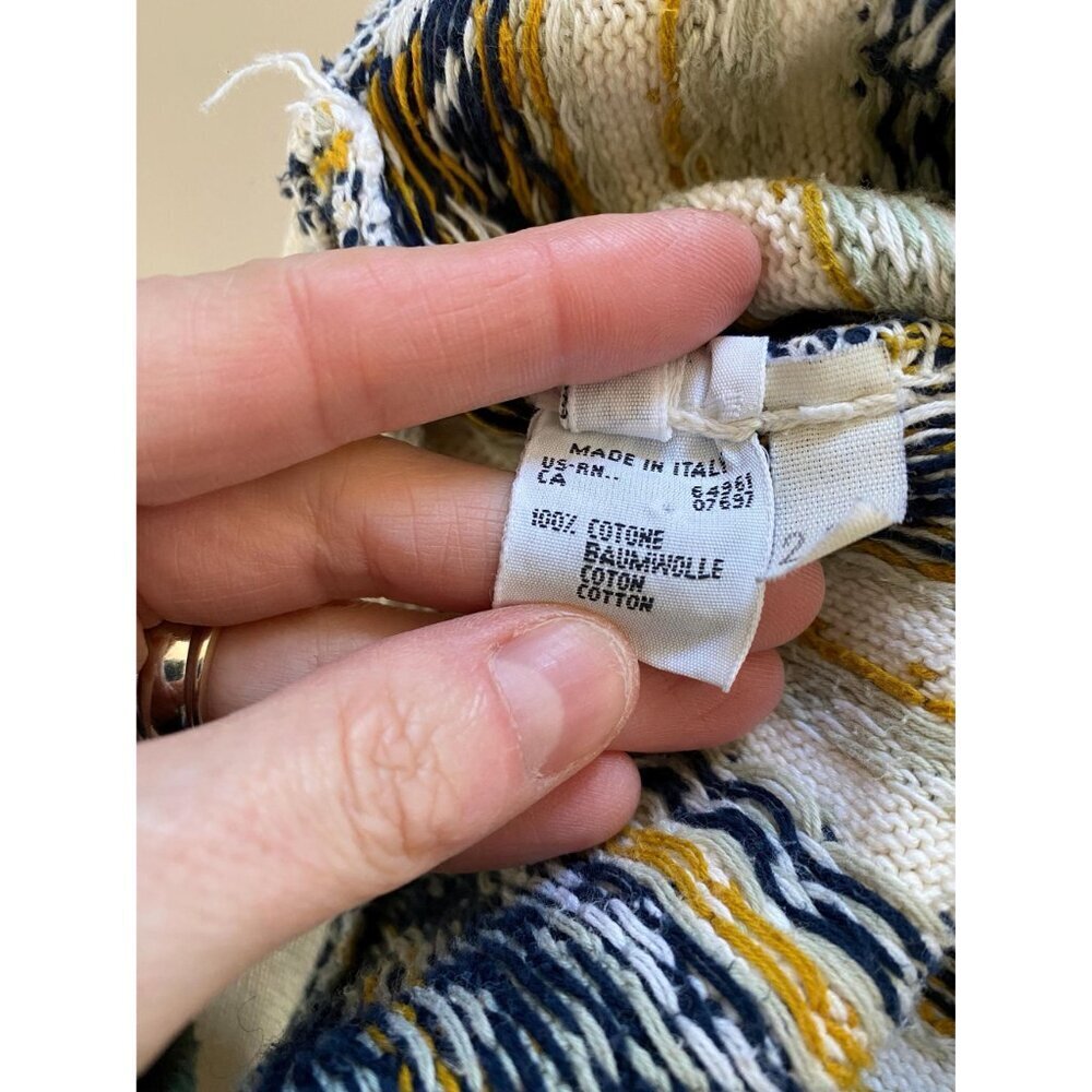 Vintage United Colors of Benetton Fair Isle Cotton Cardigan Sweater, Size Medium - Picture 7 of 9
